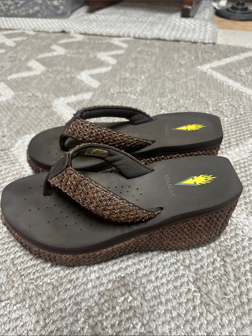 Volatile Woven Brown Platform Thong Sandals